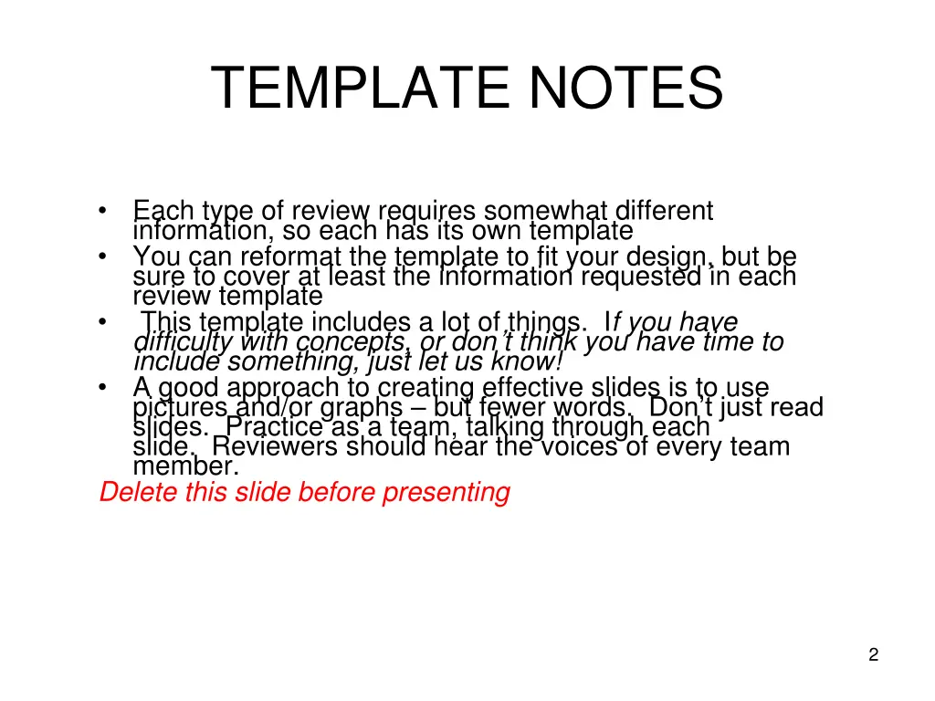 template notes