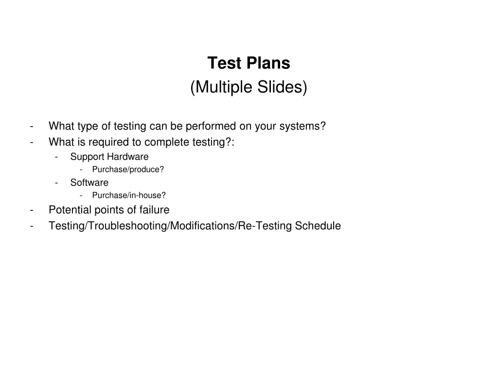 test plans multiple slides