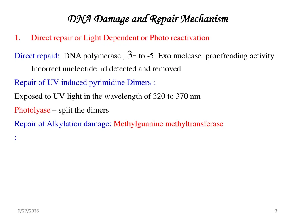 dna damage and repair mechanism direct repair