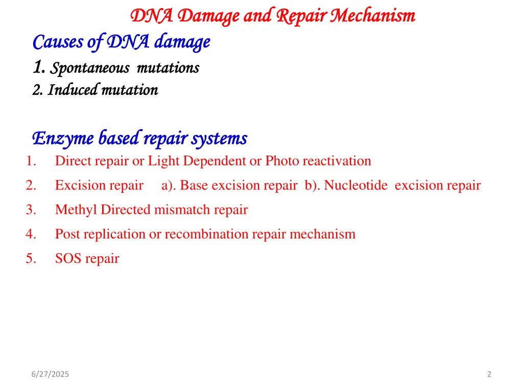 dna damage and repair mechanism dna damage