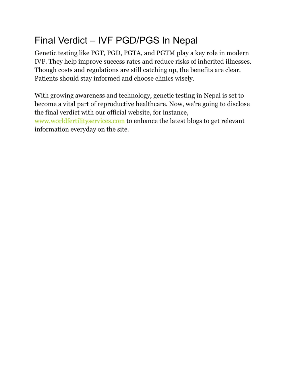 final verdict ivf pgd pgs in nepal