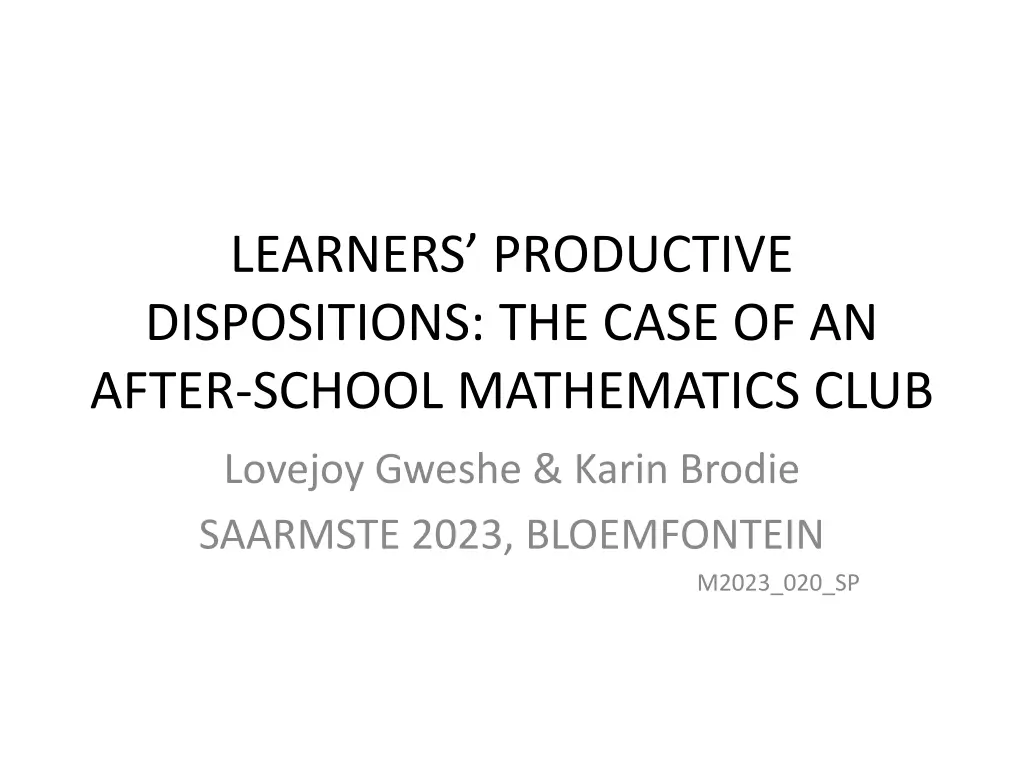 learners productive dispositions the case