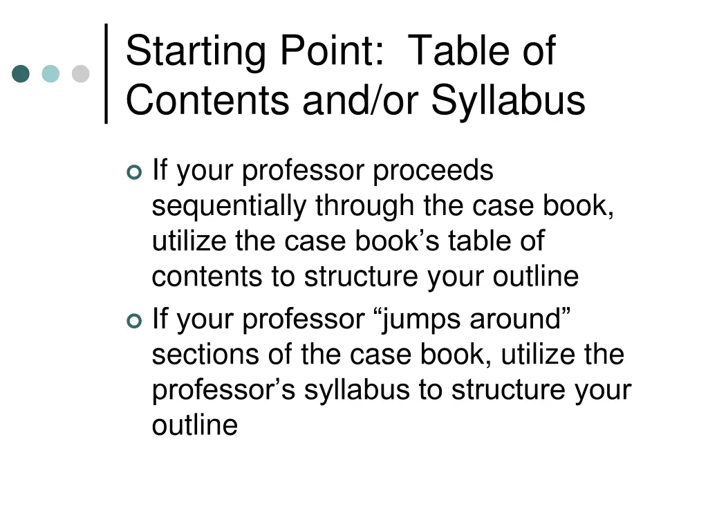 starting point table of contents and or syllabus