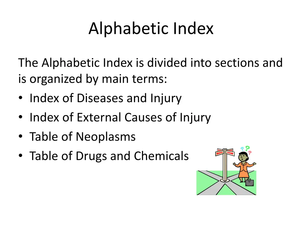 alphabetic index