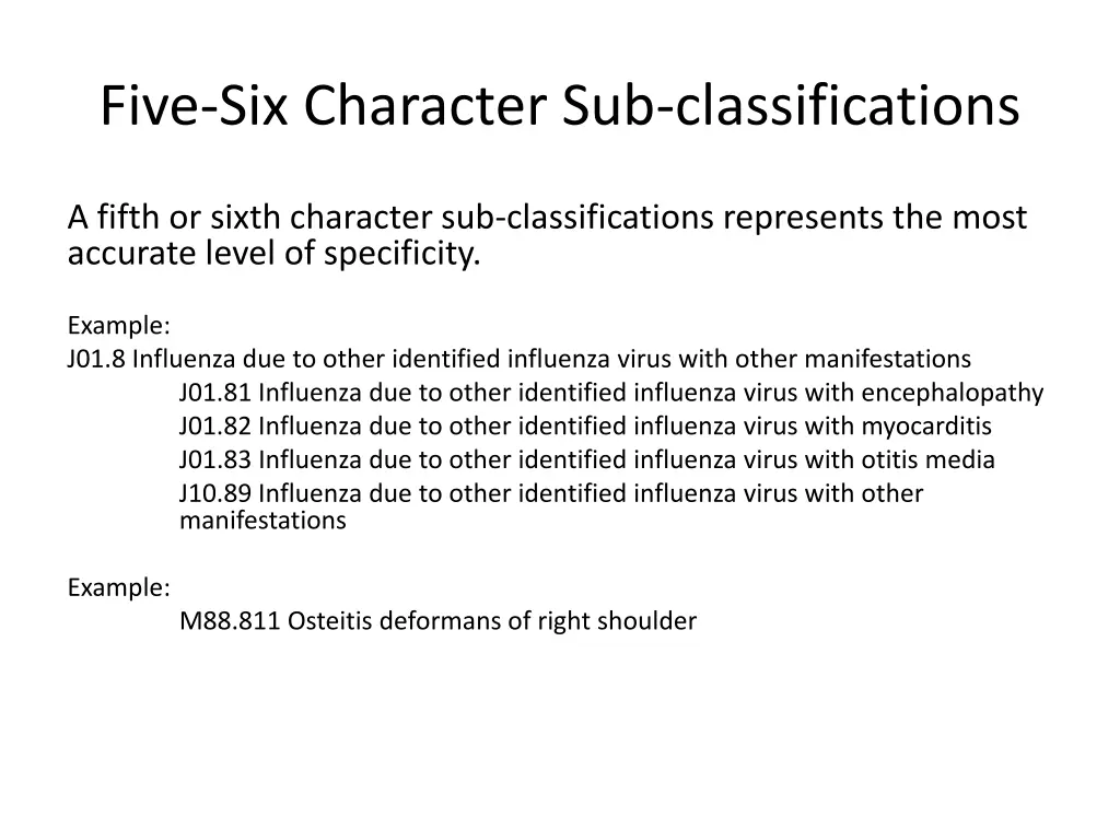 five six character sub classifications