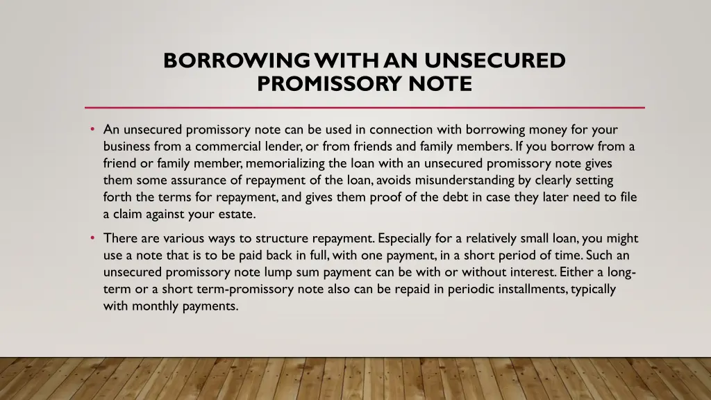 borrowing with an unsecured promissory note