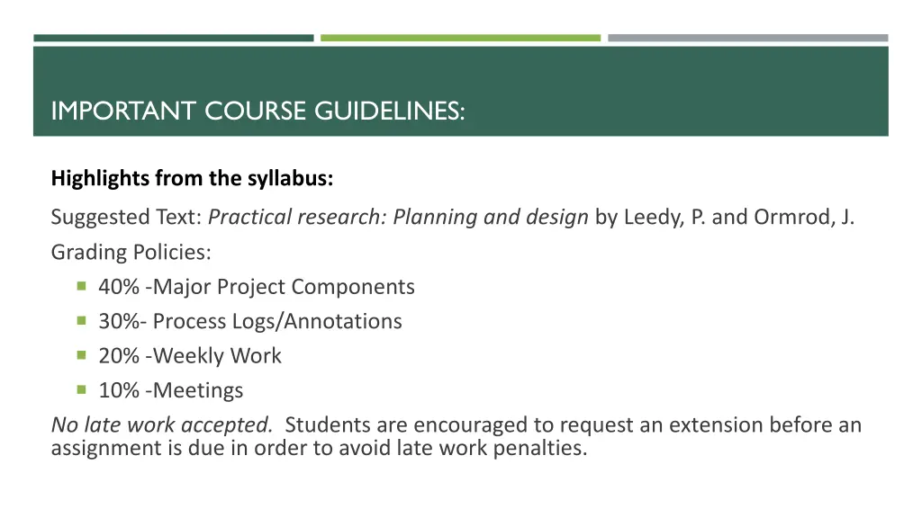 important course guidelines