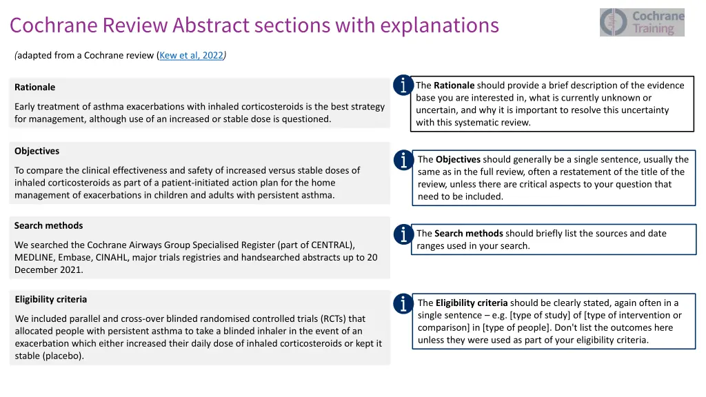 cochrane review abstract sections with