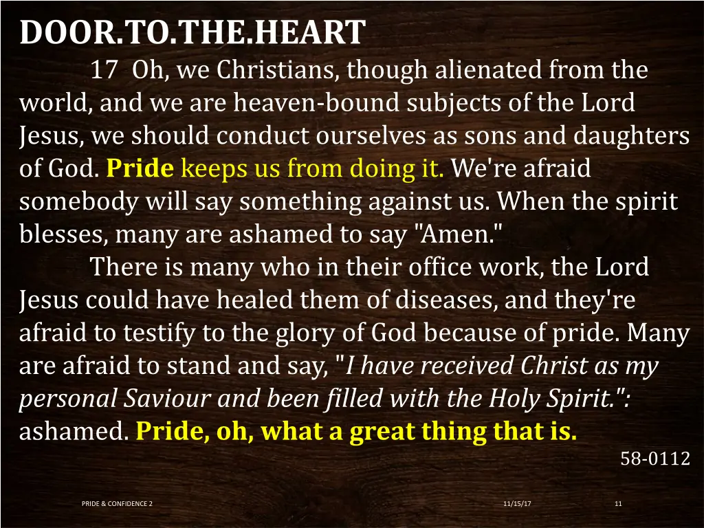 door to the heart 17 oh we christians though