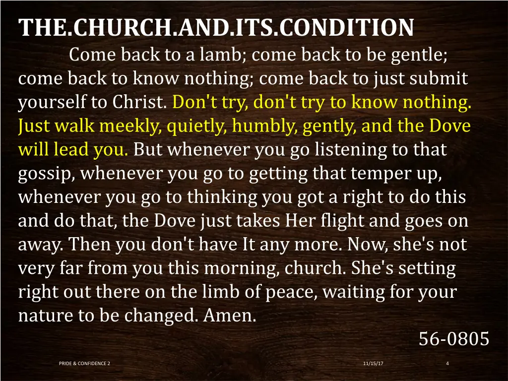 the church and its condition come back to a lamb
