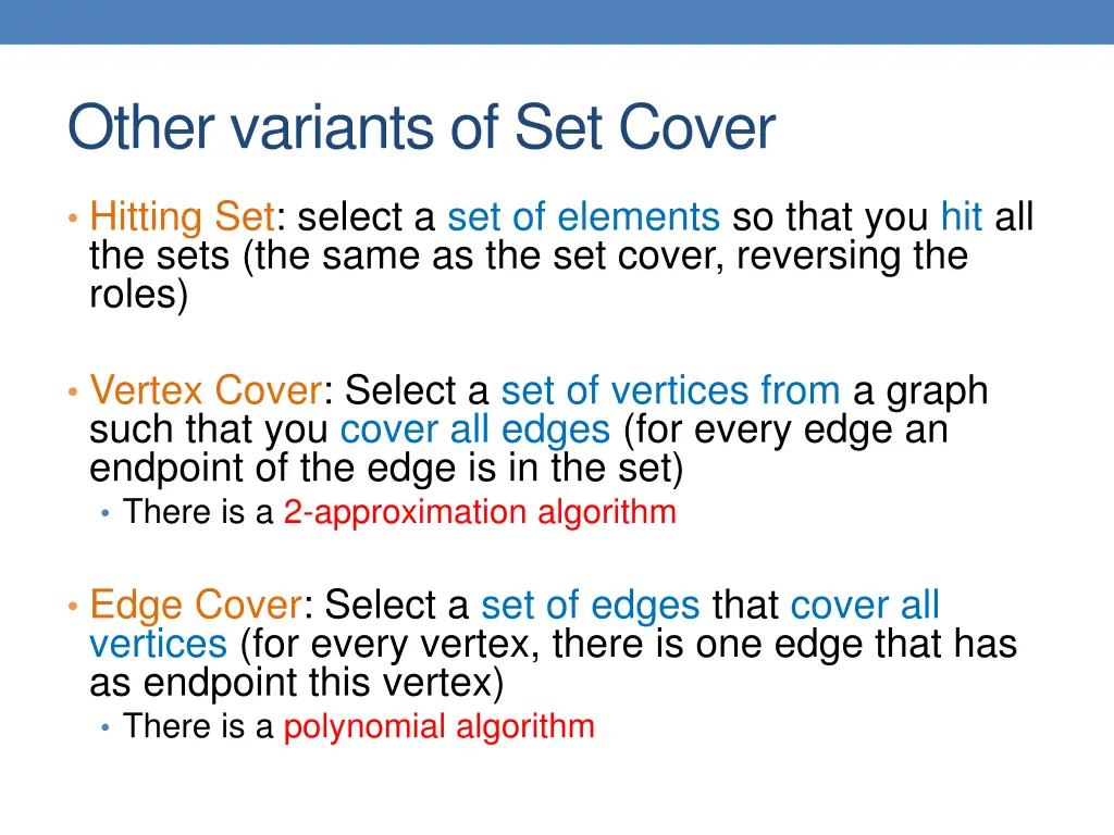 other variants of set cover