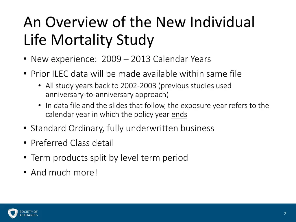 an overview of the new individual life mortality