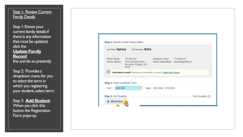 step 1 review current family details