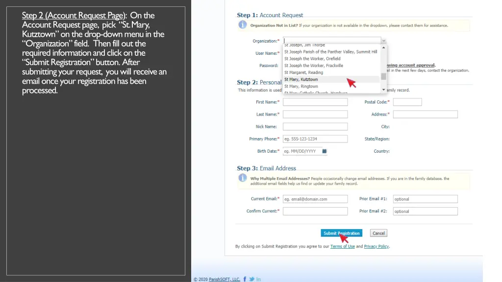 step 2 account request page on the account