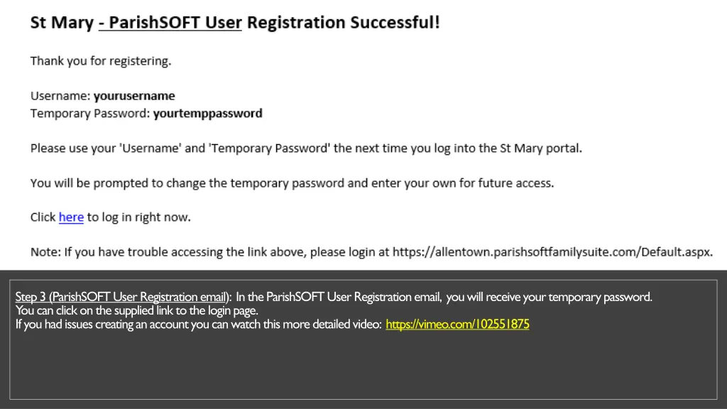 step 3 parishsoft user registration email