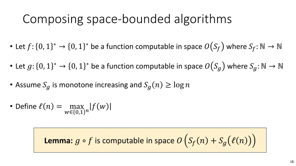 composing space bounded algorithms