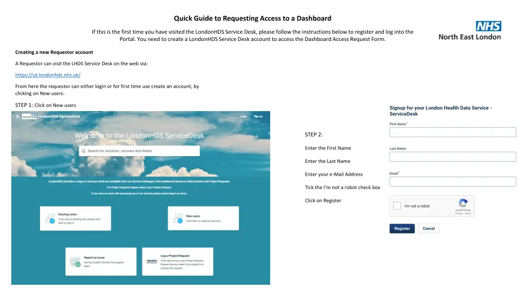 quick guide to requesting access to a dashboard