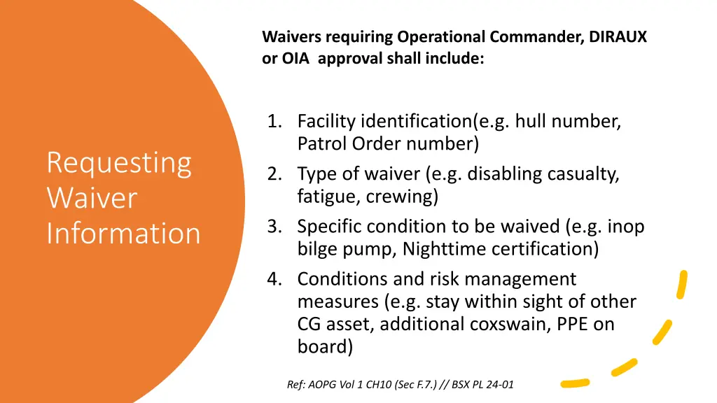 waivers requiring operational commander diraux