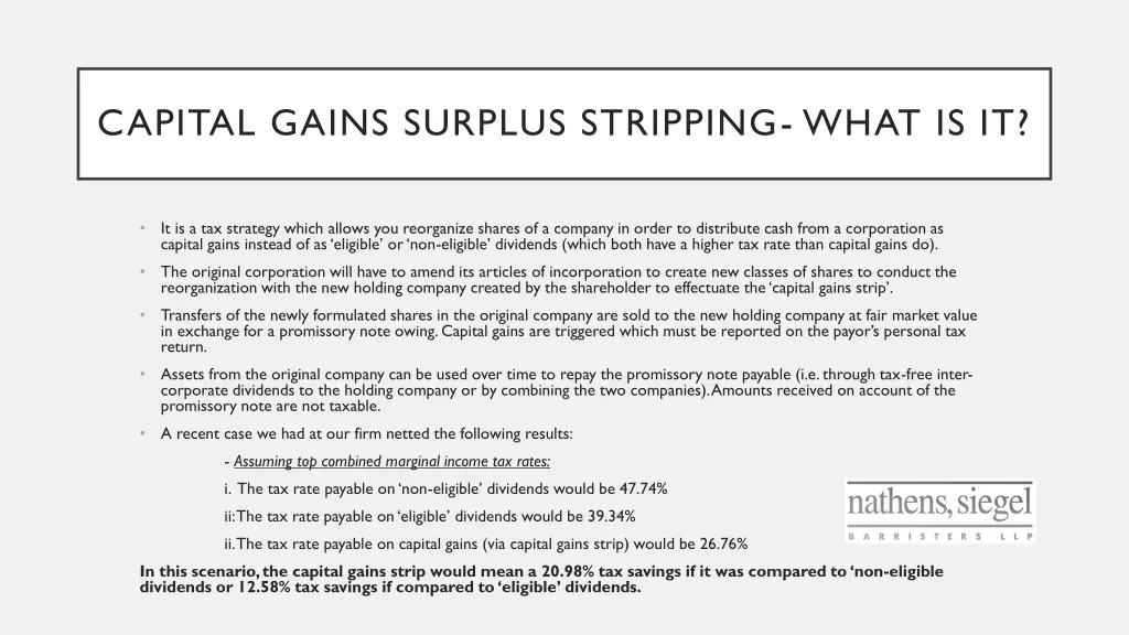 capital gains surplus stripping what is it