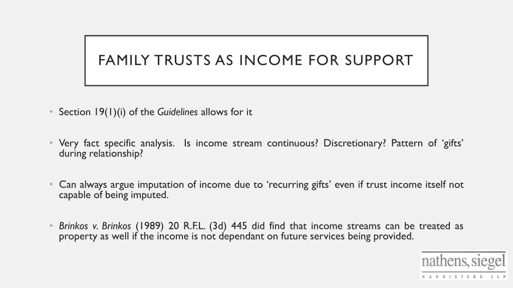 family trusts as income for support