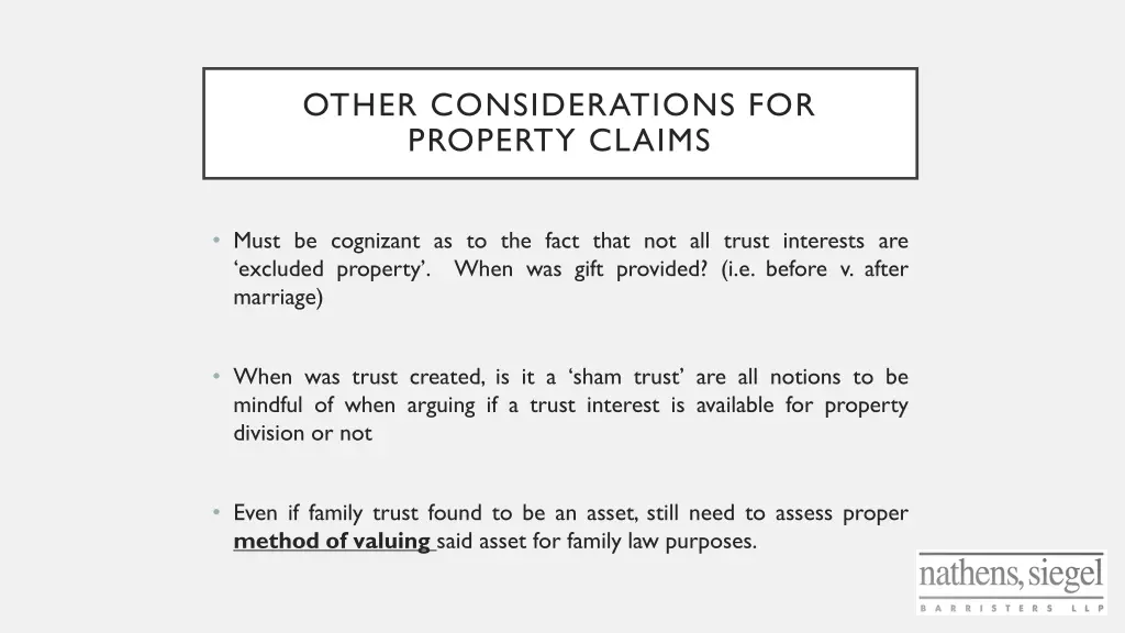 other considerations for property claims