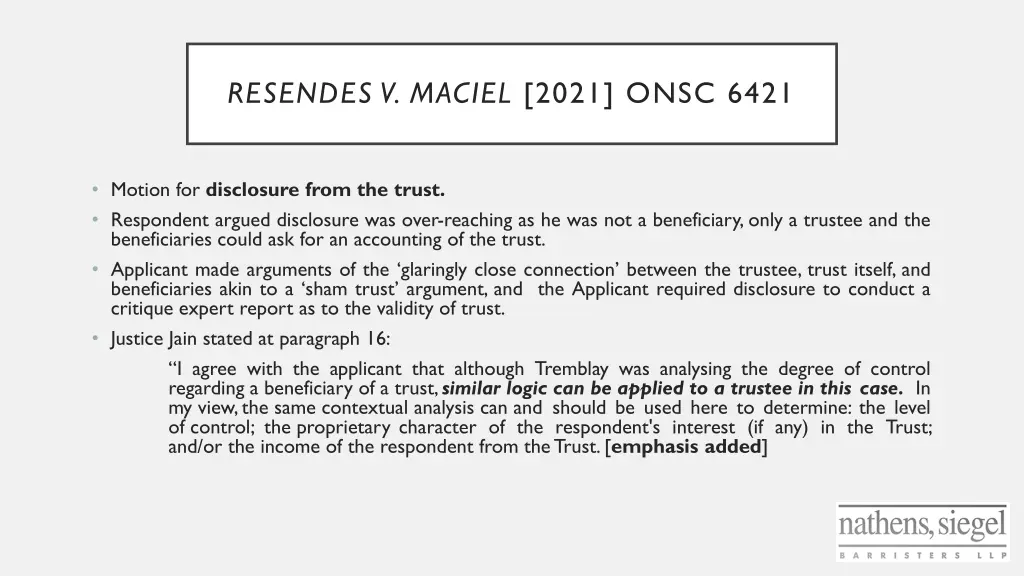 resendes v maciel 2021 onsc 6421
