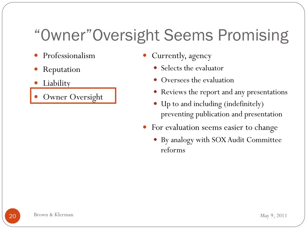 0wner oversight seems promising