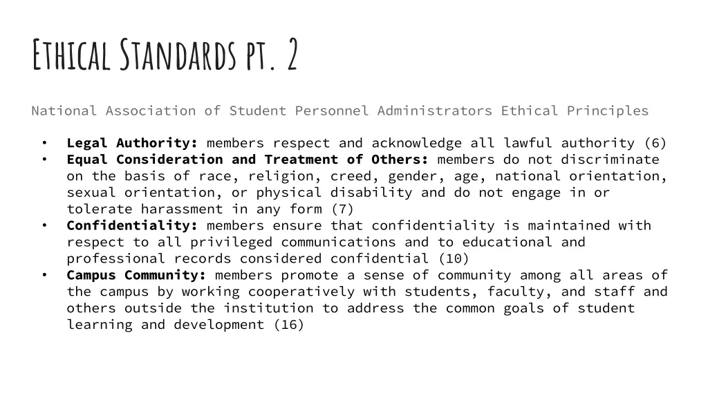 ethical standards pt 2