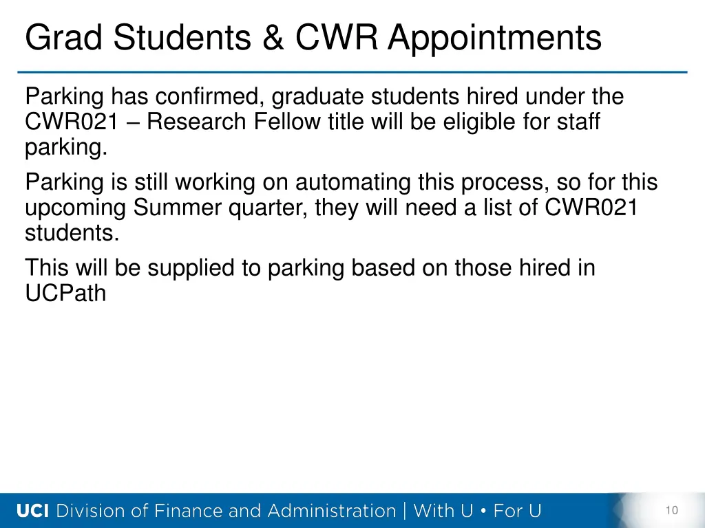 grad students cwr appointments