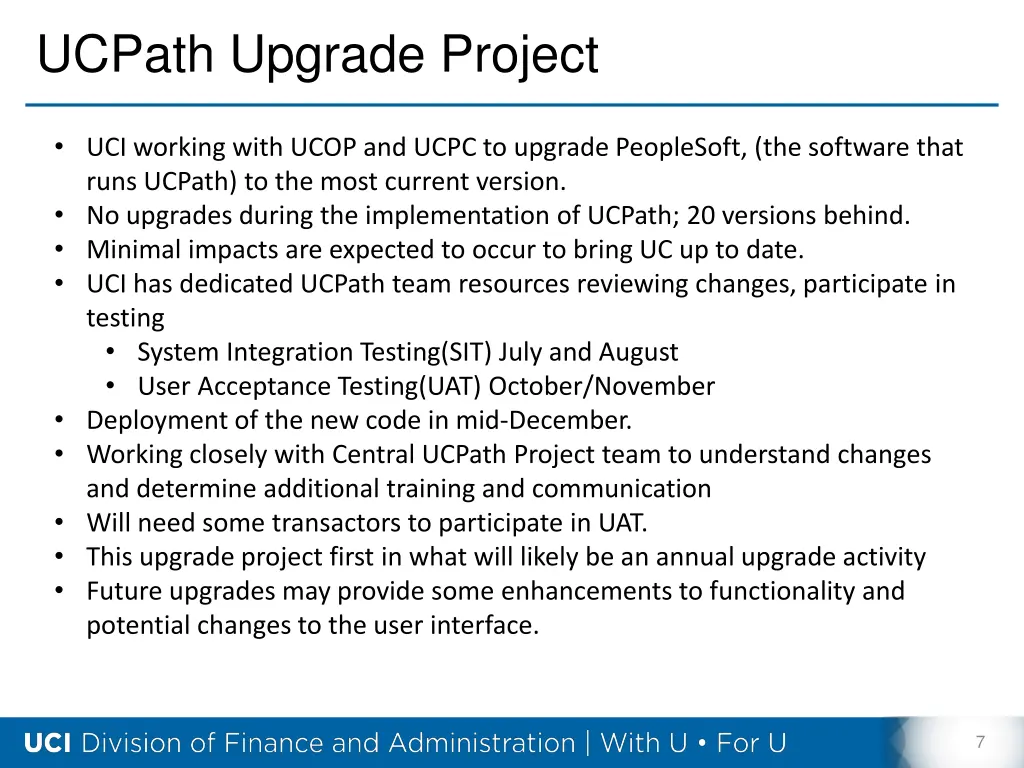 ucpath upgrade project