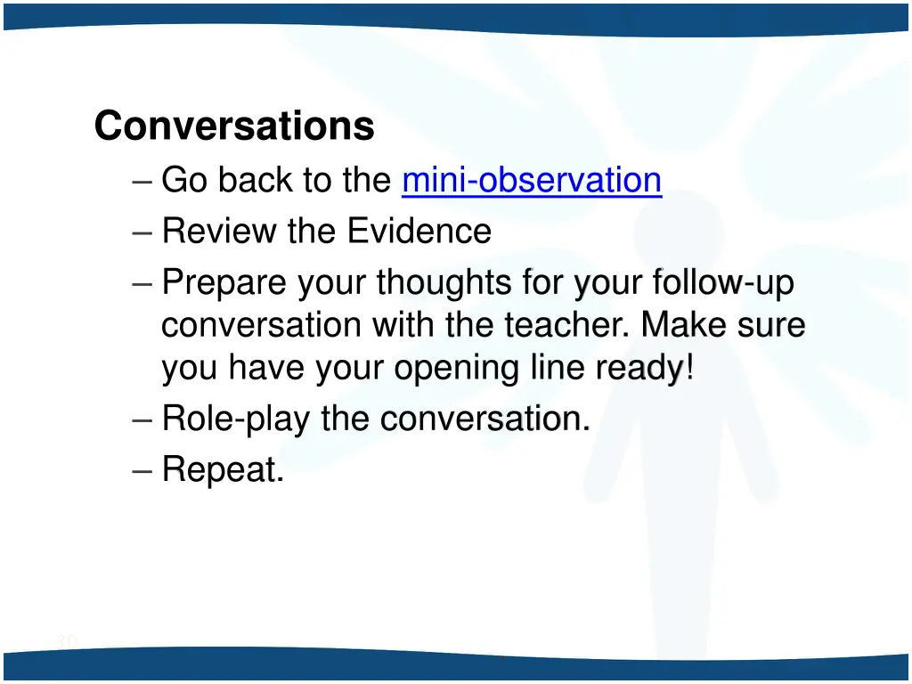 conversations go back to the mini observation
