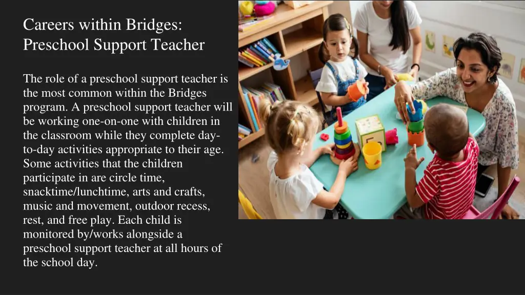 careers within bridges preschool support teacher