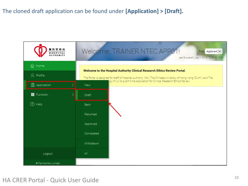the cloned draft application can be found under