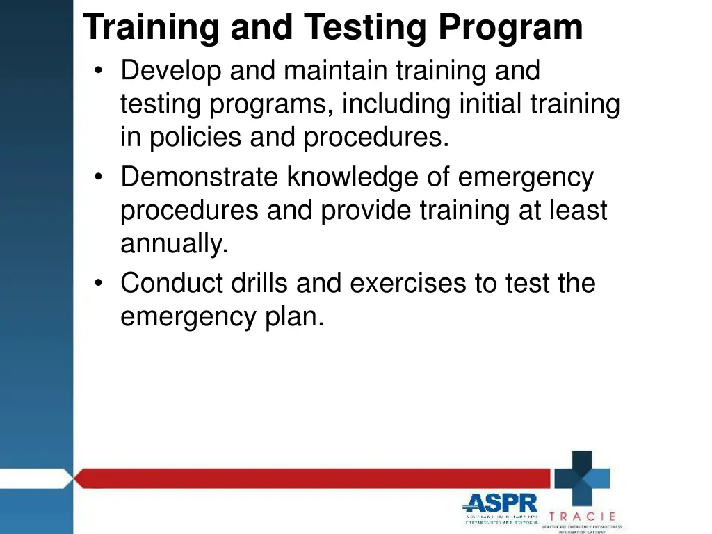 training and testing program develop and maintain