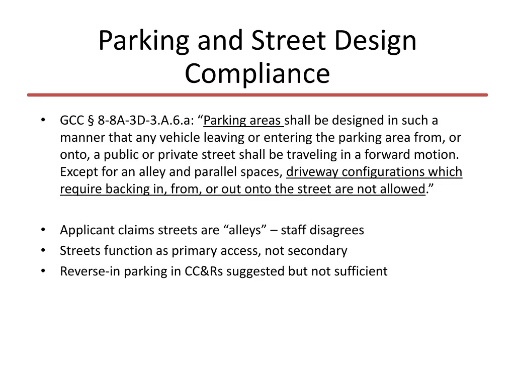 parking and street design compliance