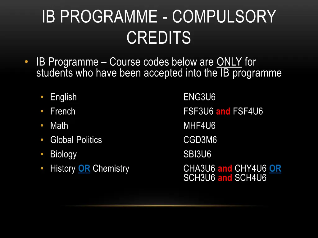 ib programme compulsory credits