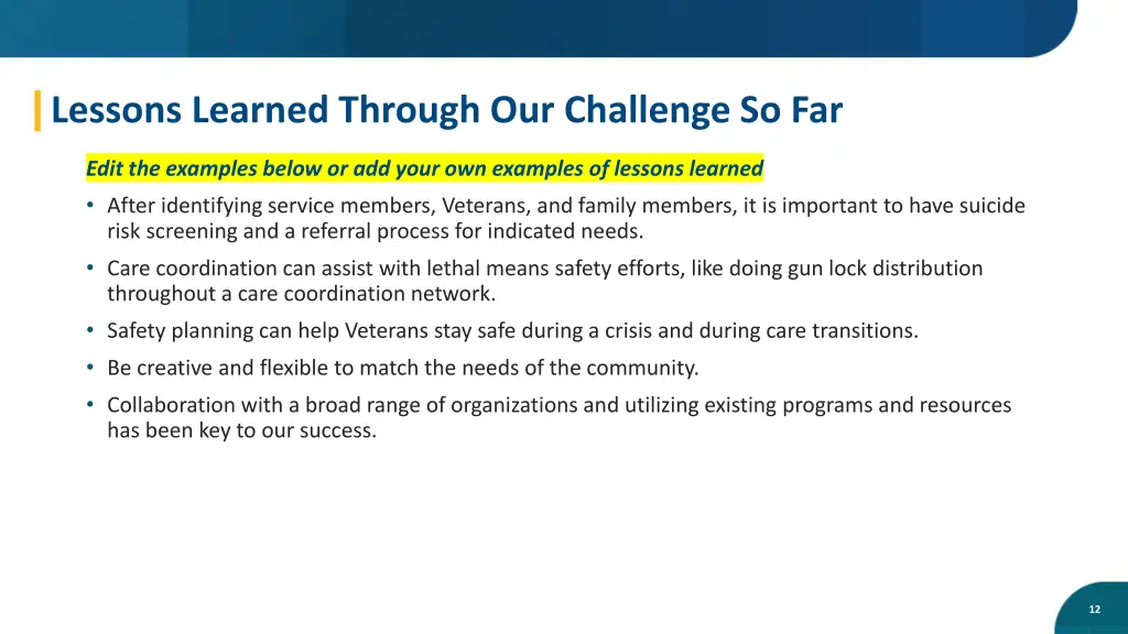 lessons learned through our challenge so far