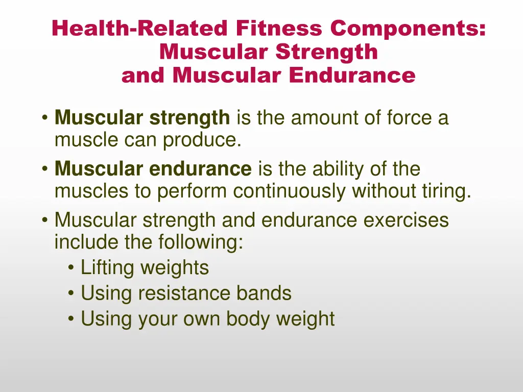 health related fitness components muscular