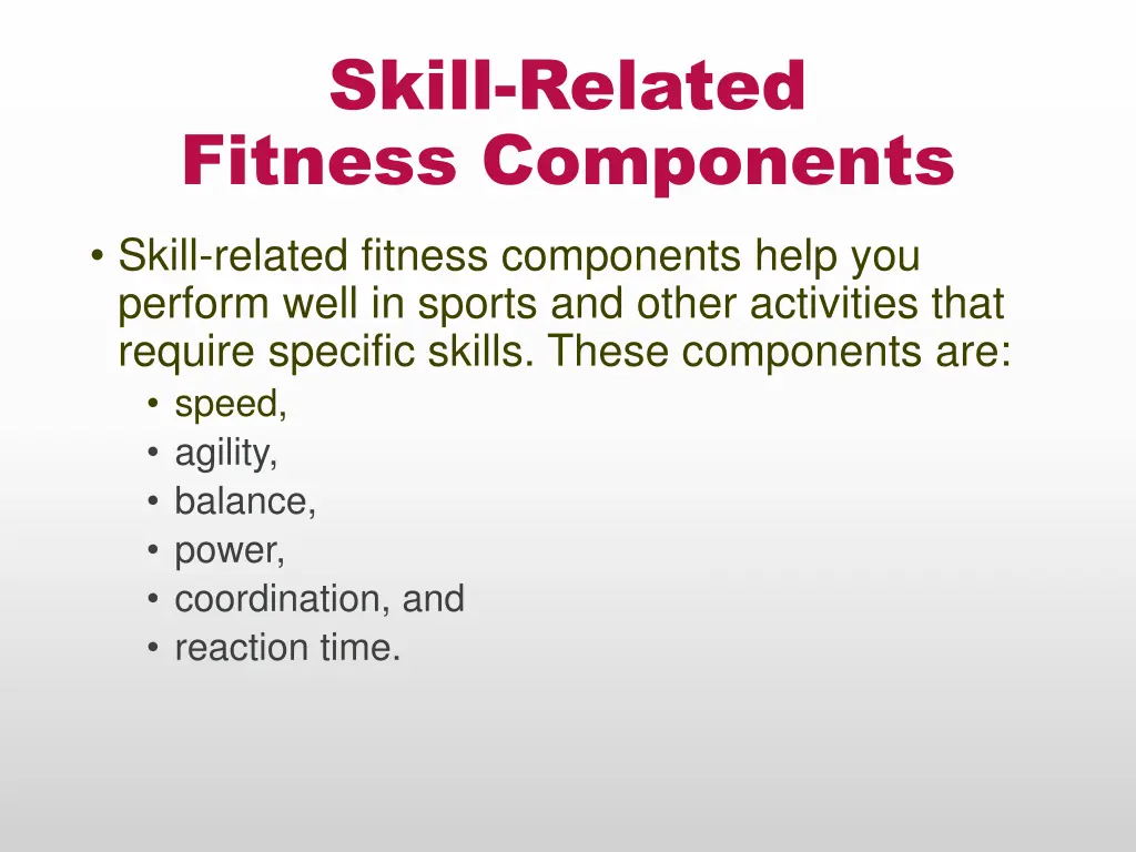 skill related fitness components