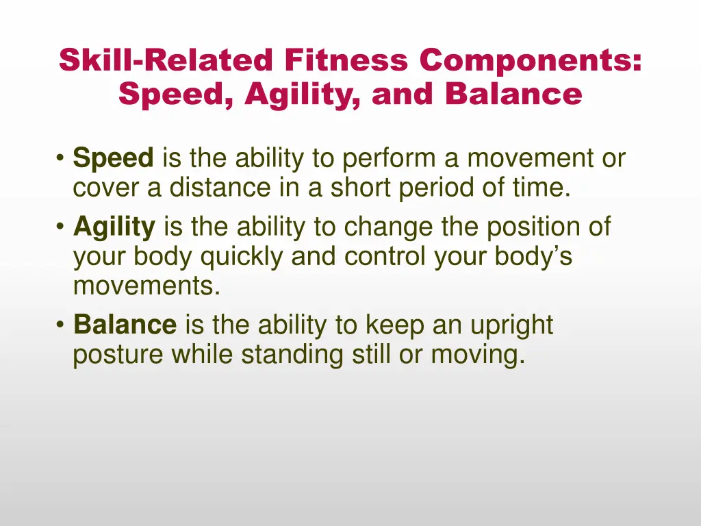 skill related fitness components speed agility
