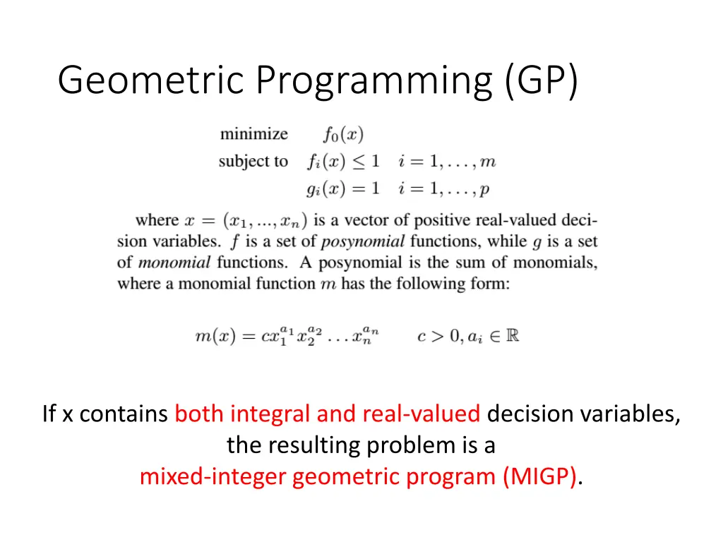 geometric programming gp