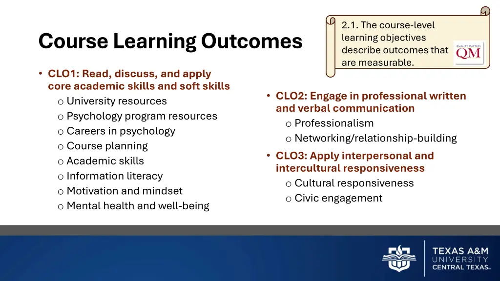 2 1 the course level learning objectives describe