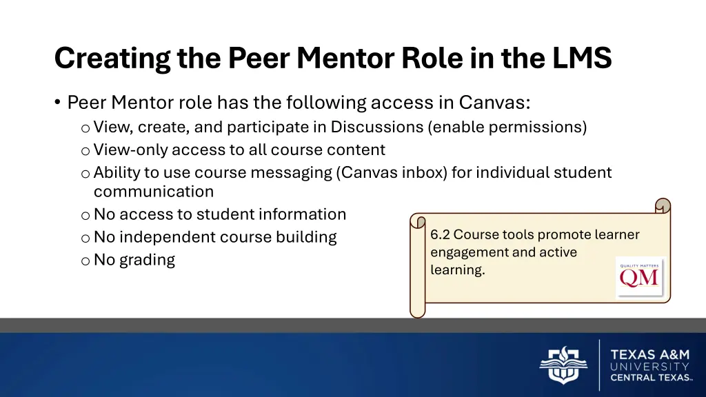 creating the peer mentor role in the lms