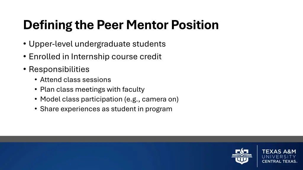 defining the peer mentor position