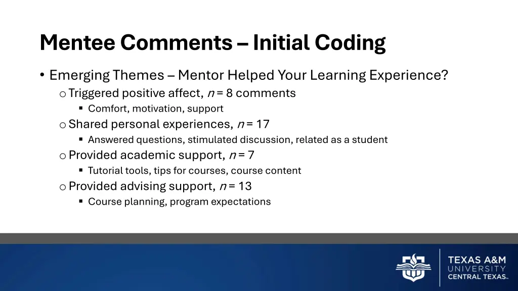 mentee comments initial coding