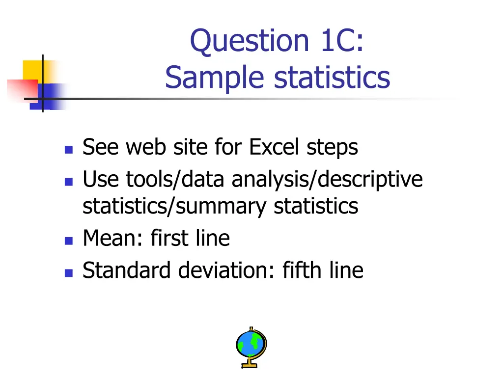 question 1c sample statistics