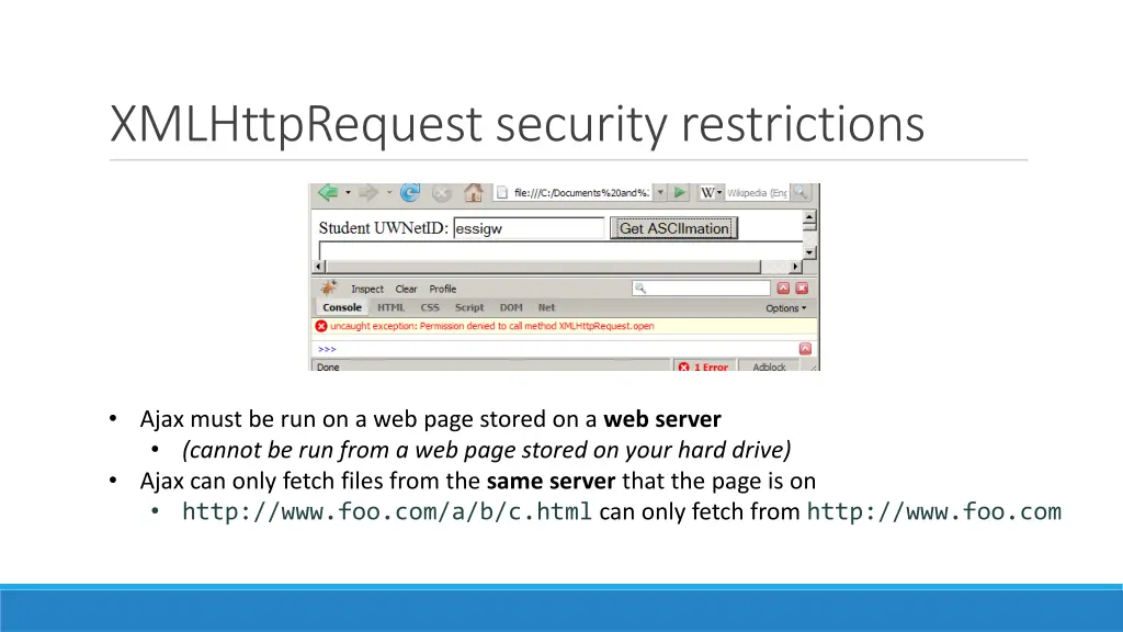 xmlhttprequest security restrictions