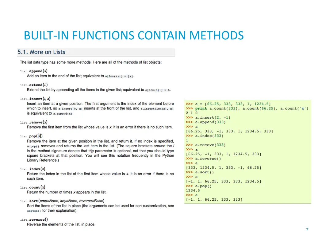 built in functions contain methods