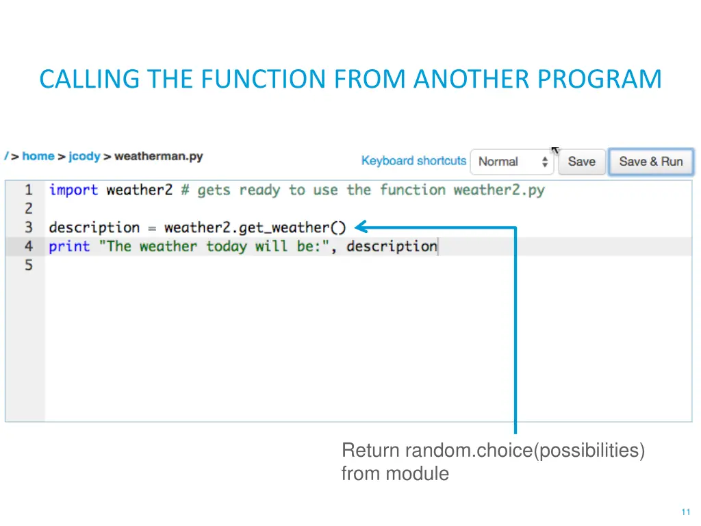 calling the function from another program