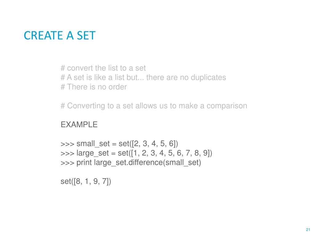create a set